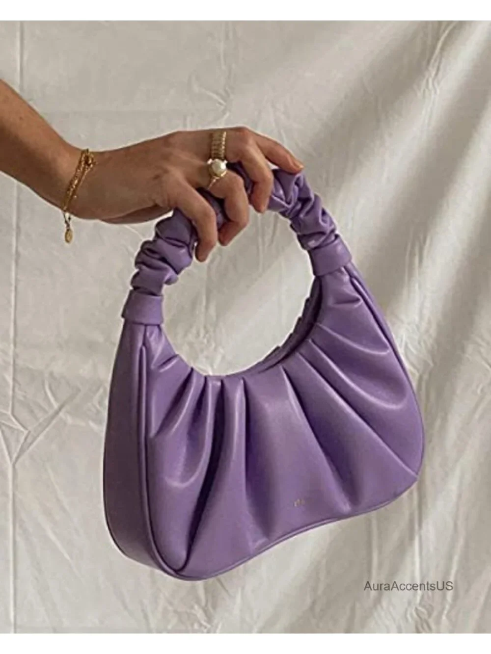 Vegan Leather Ruched Hobo Handbag with Magnet Closure